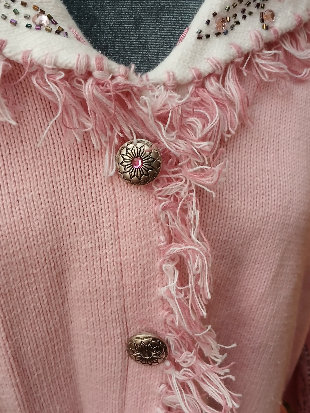 Storybook Knits Pink Embellished Fringe Button-Front Cardigan - Picture 4 of 7